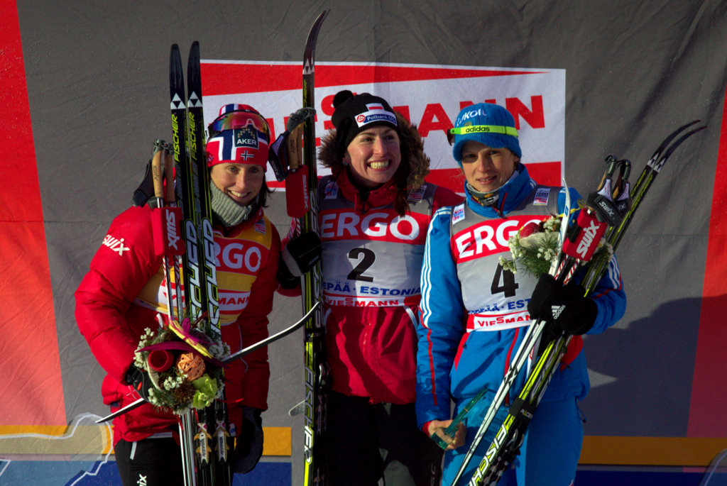 Otepää MK sprindi parimad. Vasakult: Marit Björgen, Justyna Kowalczyk, Natalia Matvejeva